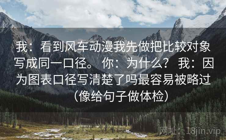 我：看到风车动漫我先做把比较对象写成同一口径。 你：为什么？ 我：因为图表口径写清楚了吗最容易被略过（像给句子做体检）